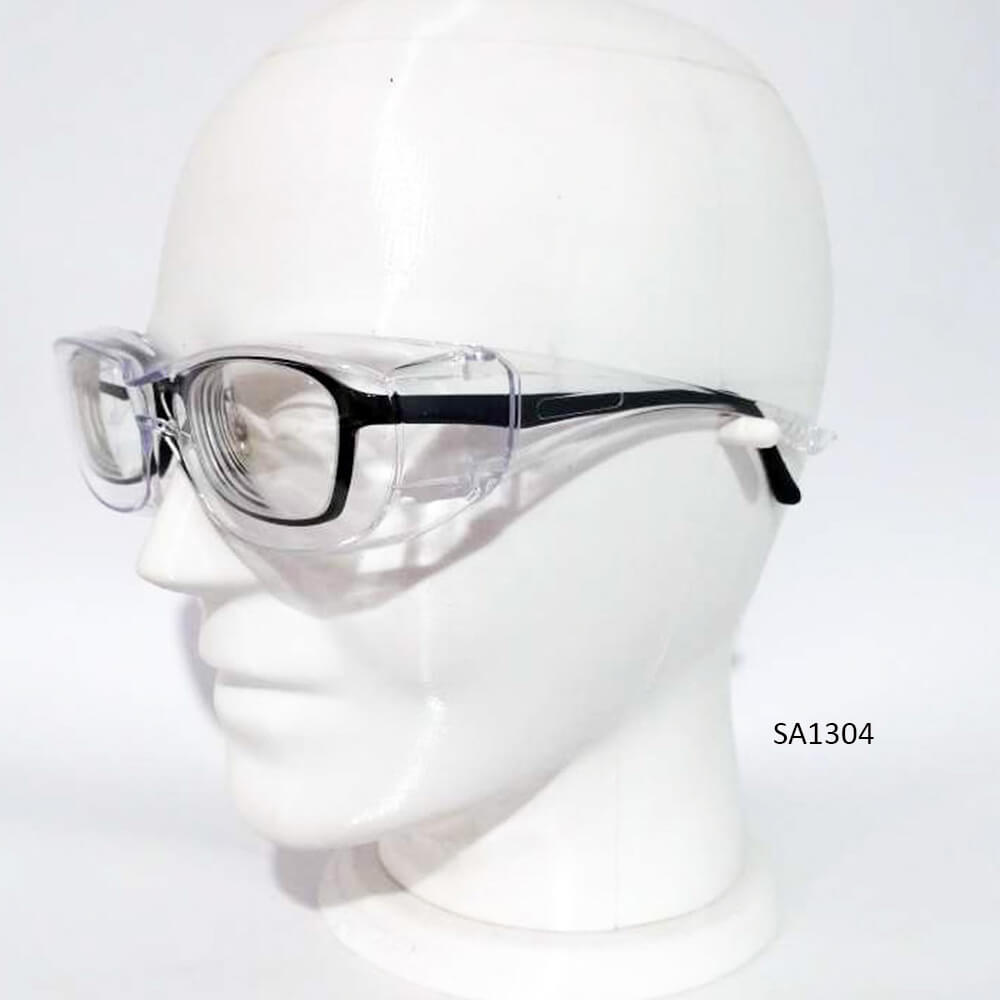 safety glasses that go over glasses on head mannequin