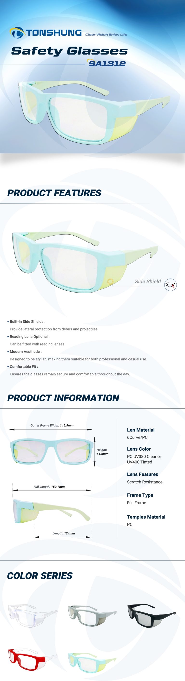 統順益(TONSHUNG) safety glasses clear UV400 Tinted SA1312 Introduction