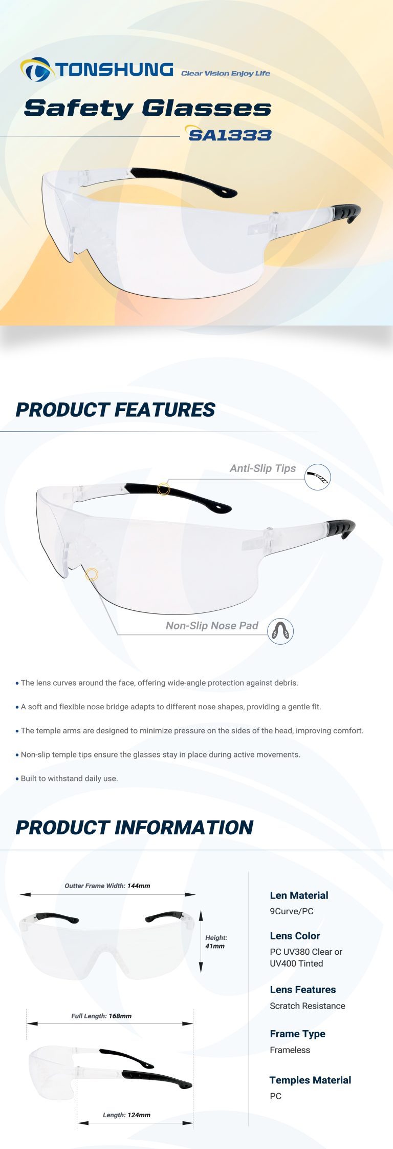 統順益(TONSHUNG) glasses for men safety PC SA1333 Introduction