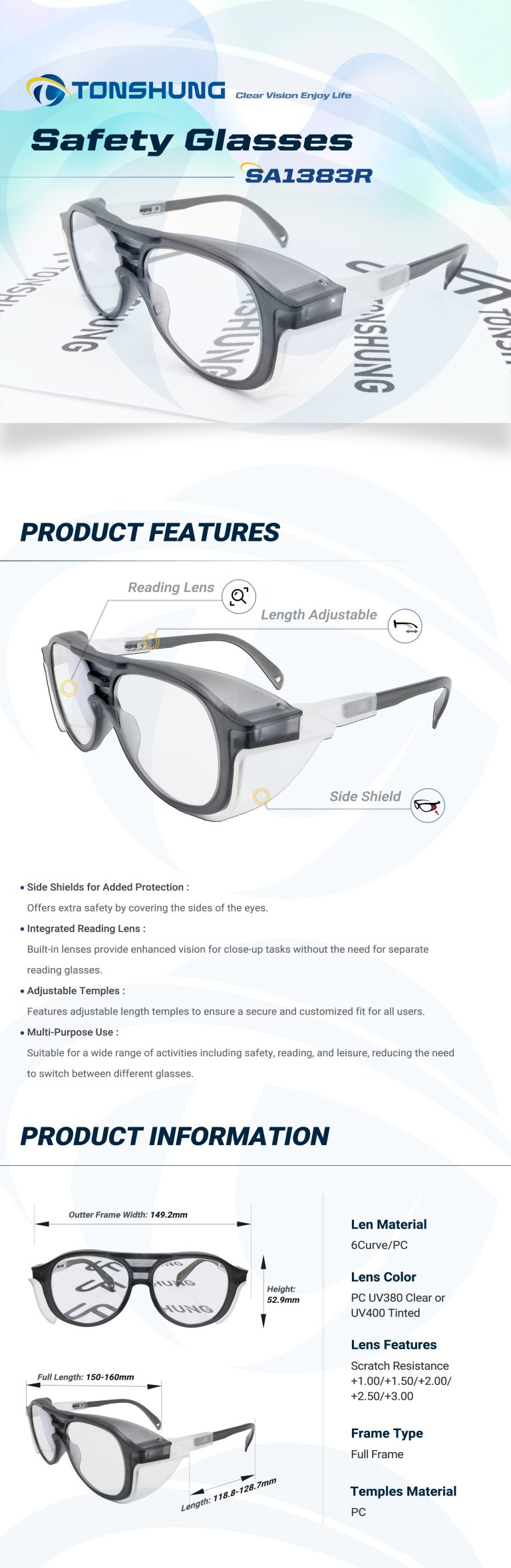 統順益(TONSHUNG) safety glassees UV400 Tinted SA1383R Introduction