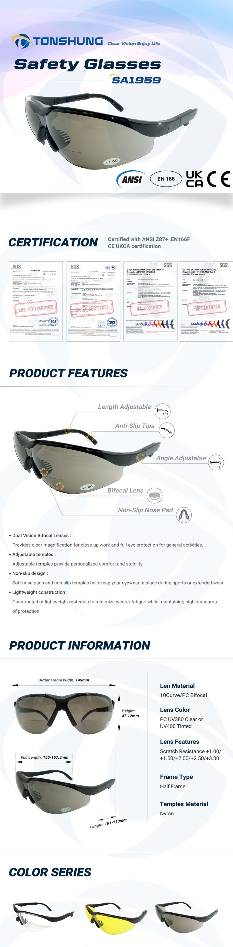 統順益(TONSHUNG) Bifocal Safety Glasses SA1959X Introduction