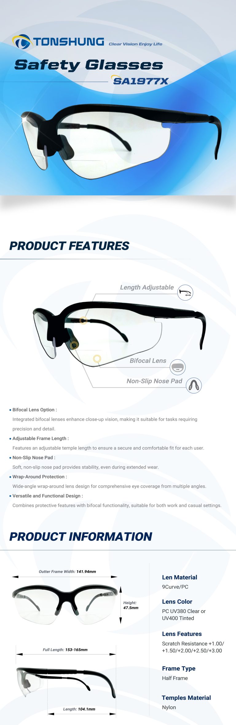 統順益(TONSHUNG) Impact Safety Glasses Nylon SA1977X Introduction