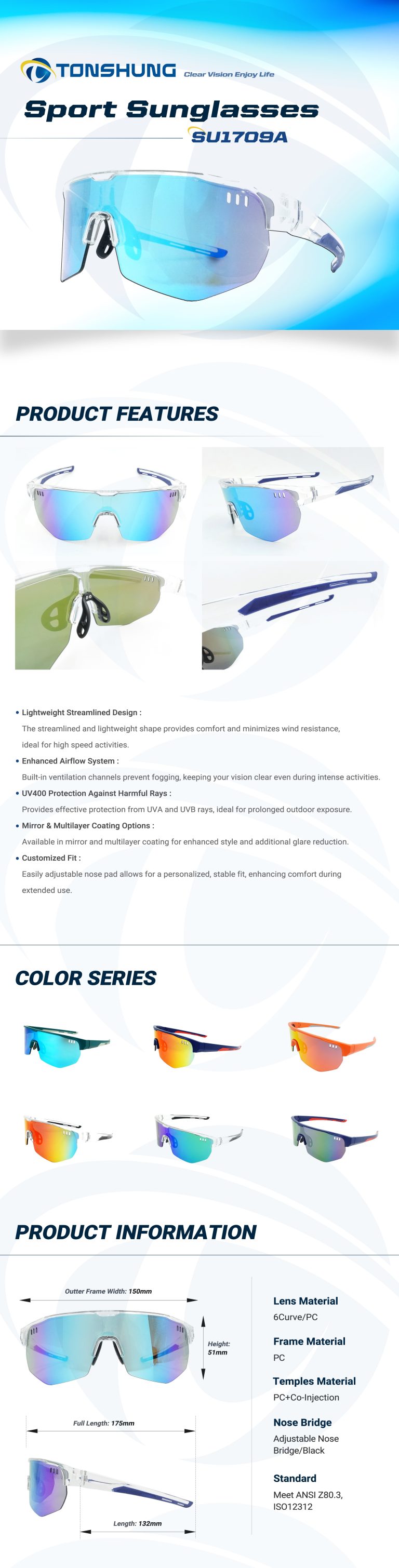 統順益(TONSHUNG) Air Sport Sunglasses Wide View Ventilated Frame UV400 SU1709A Introduction