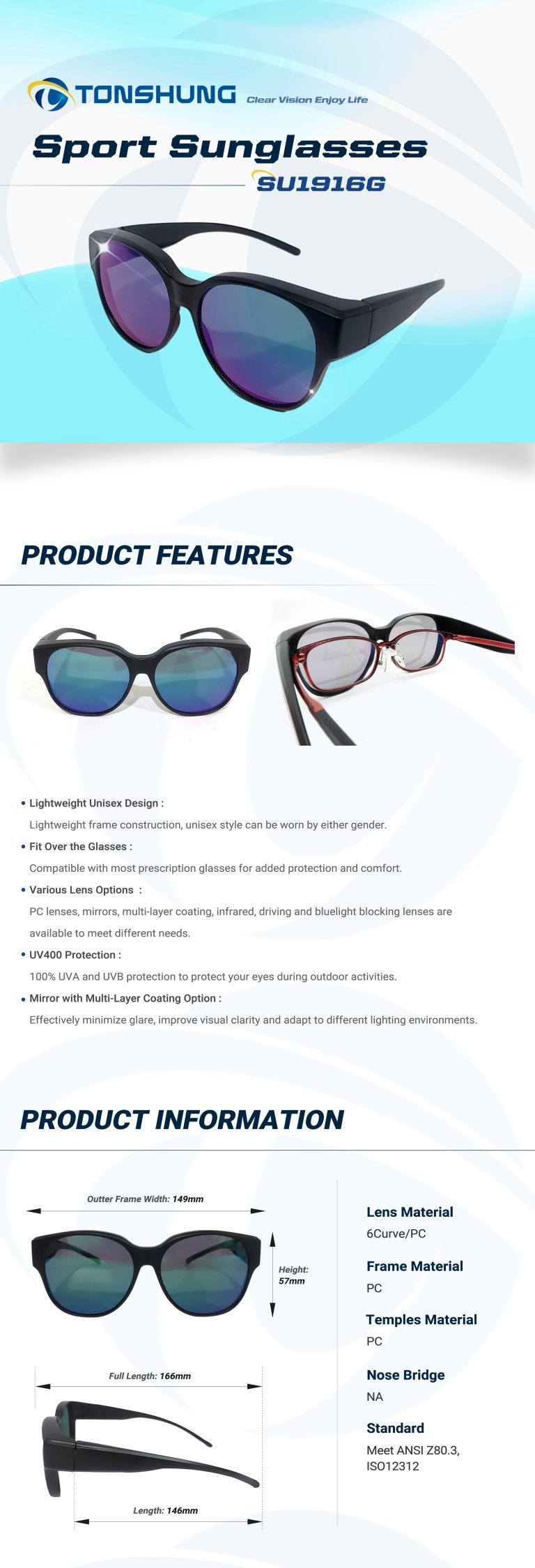 統順益(TONSHUNG) Fit-Over Sunglasses | UV400, Lightweight, Versatile Lens Options for Outdoor & Daily Use SU1916OTG Introduction