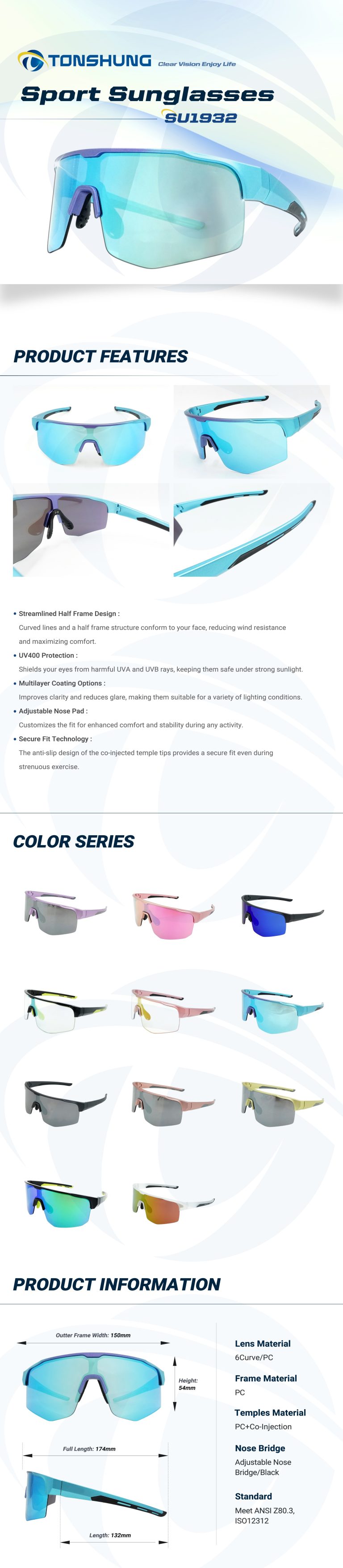 統順益(TONSHUNG) Sporty wrap-style sport sunglasses+SU1932 Introduction