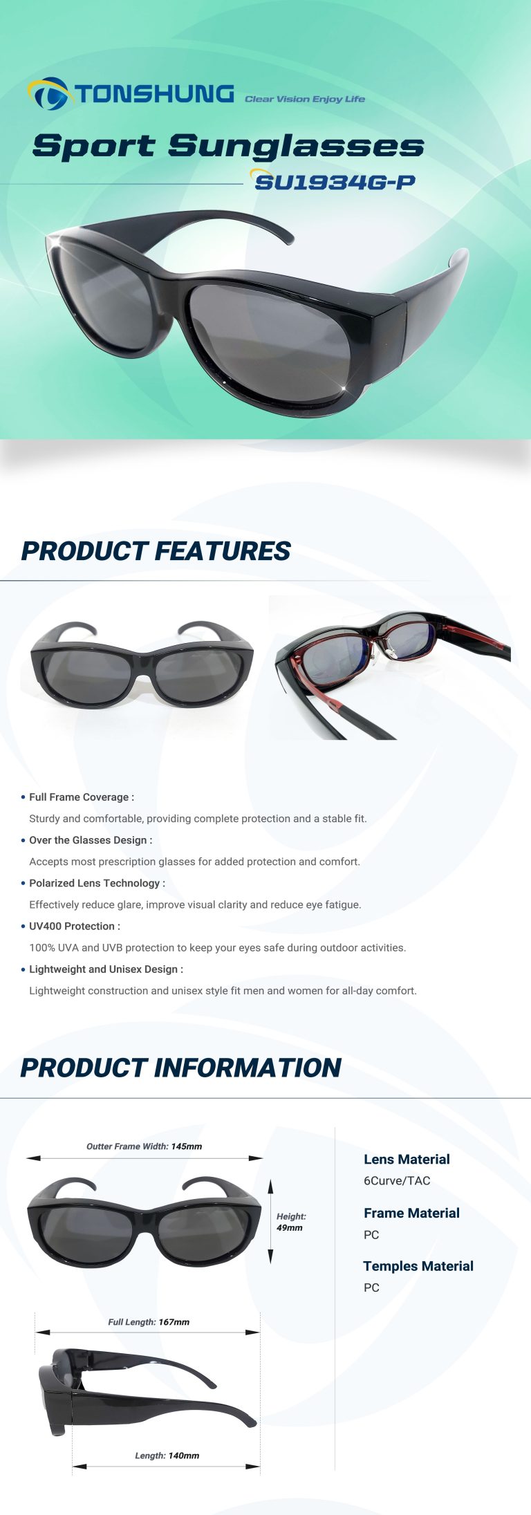統順益(TONSHUNG) Over Glasses Sunglasses | Polarized, UV400, Unisex Style for Fishing & Beach Activities SU1934OTG Introduction