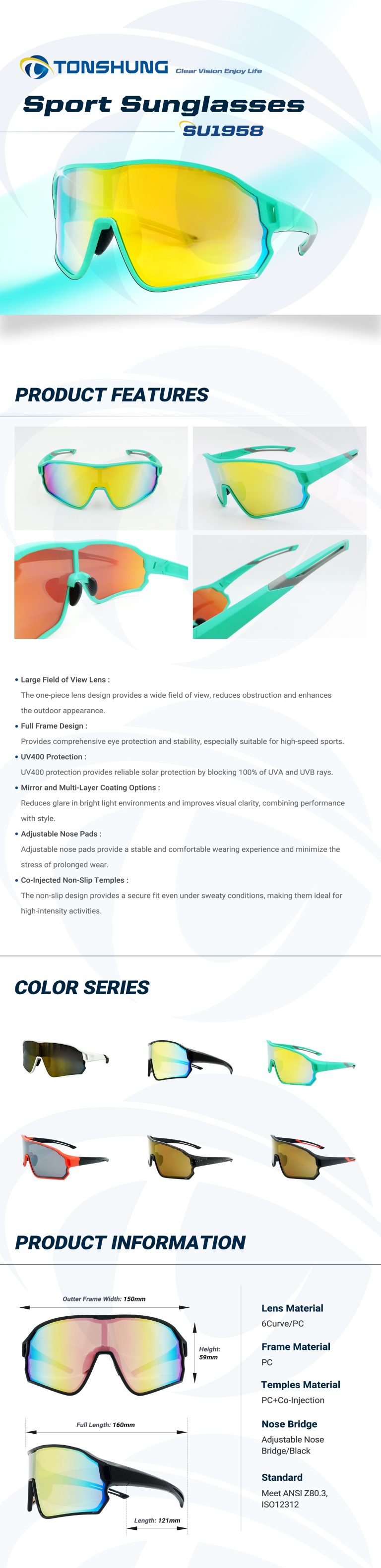 統順益(TONSHUNG) Sport Sunglasses Full Frame One Piece Lens Design SU1958 Introduction
