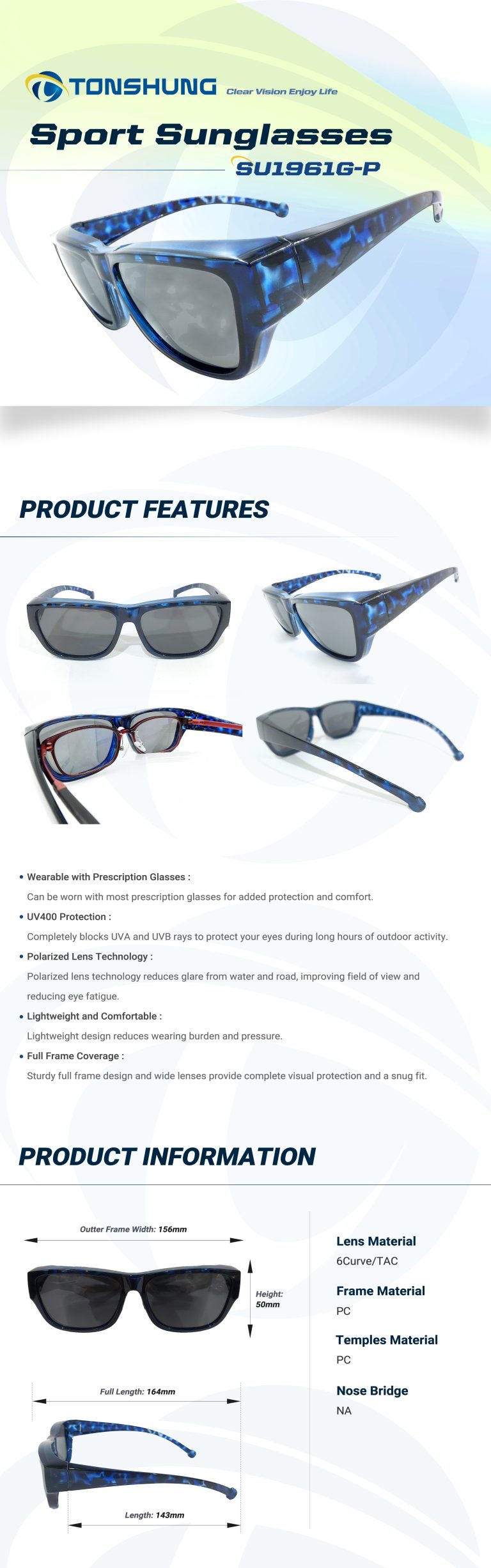 統順益(TONSHUNG) Sunglasses Wraparound Full Frame Polarized Design SU1961OTG Introduction