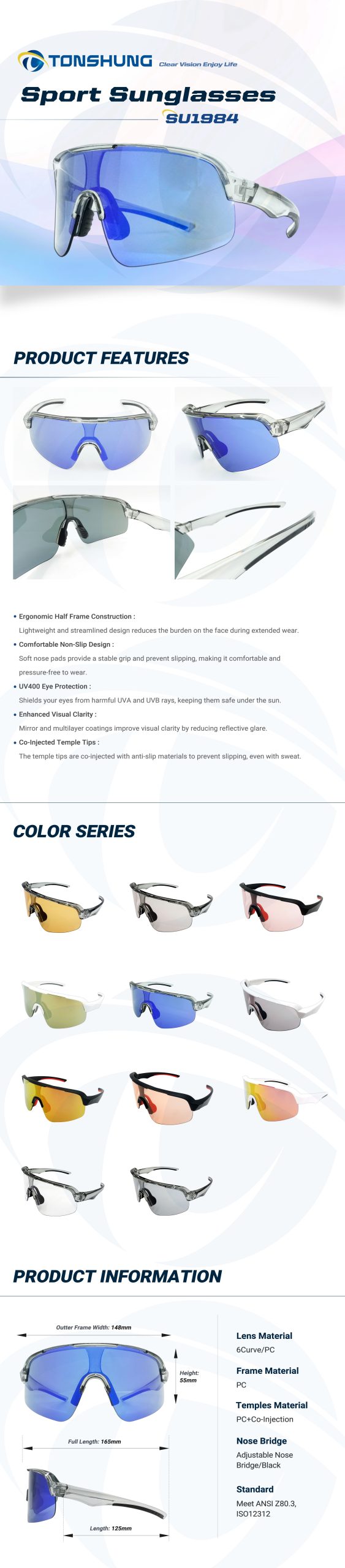 統順益(TONSHUNG) Sport Sunglasses Wraparound Frame UV400 Protection SU1984 Introduction