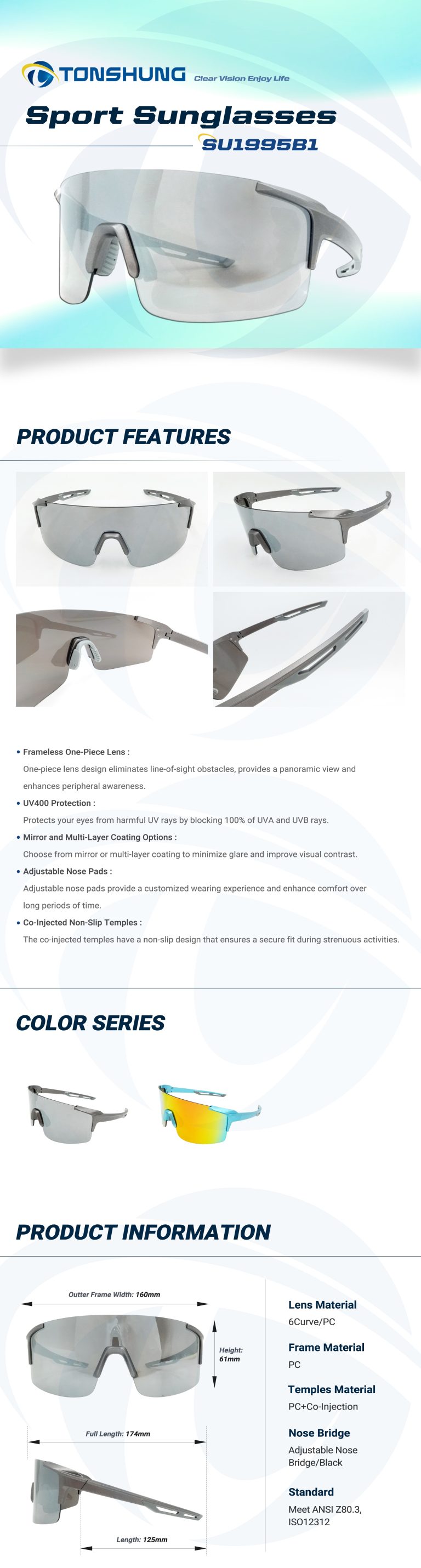 統順益(TONSHUNG) Sports Eyewear – One-Piece UV400 Lens, Sleek Design & Comfort for Outdoor Activities SU1995B1 Introduction