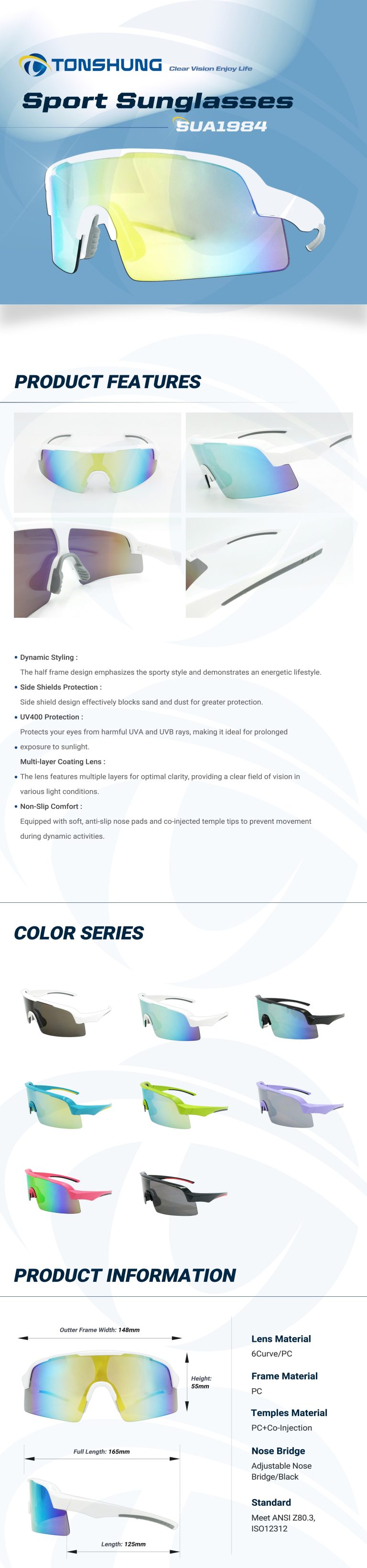 統順益(TONSHUNG) Sport Safety Sunglasses Side Shield Wraparound Design SUA1984 Introduction