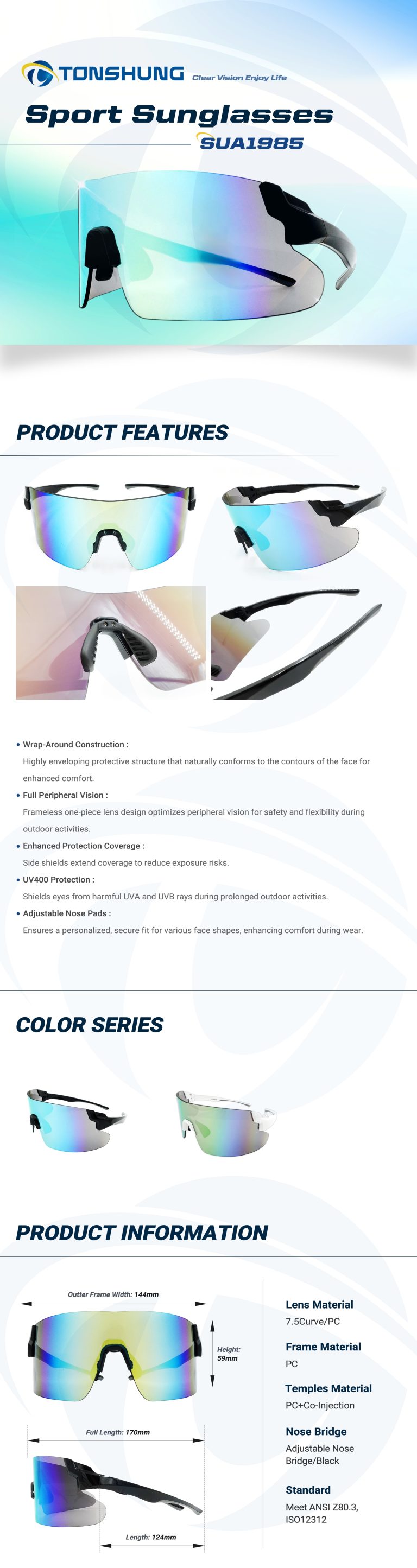 統順益(TONSHUNG) One-Piece Safety Sunglasses – Frameless UV Protection for Sports & Outdoor Use SUA1985 Introduction
