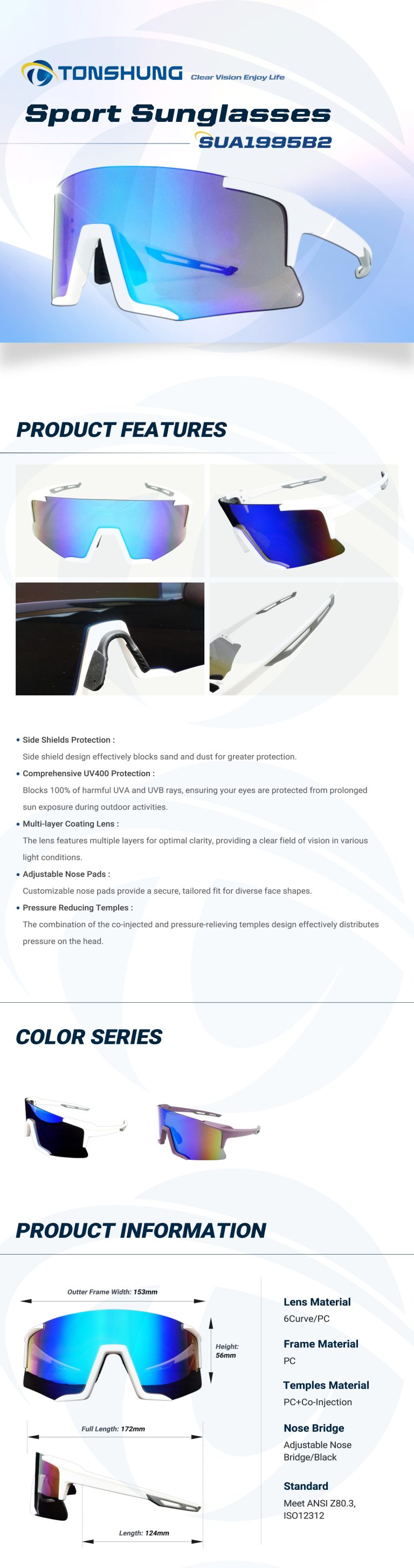 統順益(TONSHUNG) Athletic Safety Sunglasses – Frameless UV Shield, Pressure-Free Temples, ANSI Protection SUA1995B2 Introduction